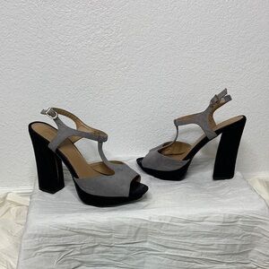 Cato Gray and Black T-Strap Heels